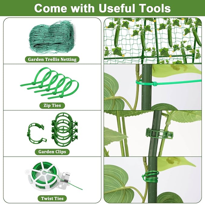 Cucumber Trellis for Garden, 50 x 54 Inches A Frame Gardening Trellis with Fabric Raised Garden Bed, Climbing Net and Plant Support Clips for Climbing Plants