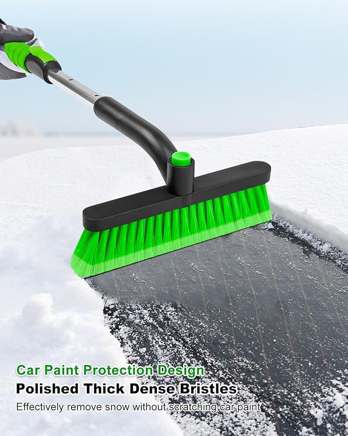 SEAAES 33 Inch Ice Scraper with Snow Brush for Car Windshield, Extendable Snow Scraper and Brush with Foam Grip for Truck SUV Vehicle Window - Green