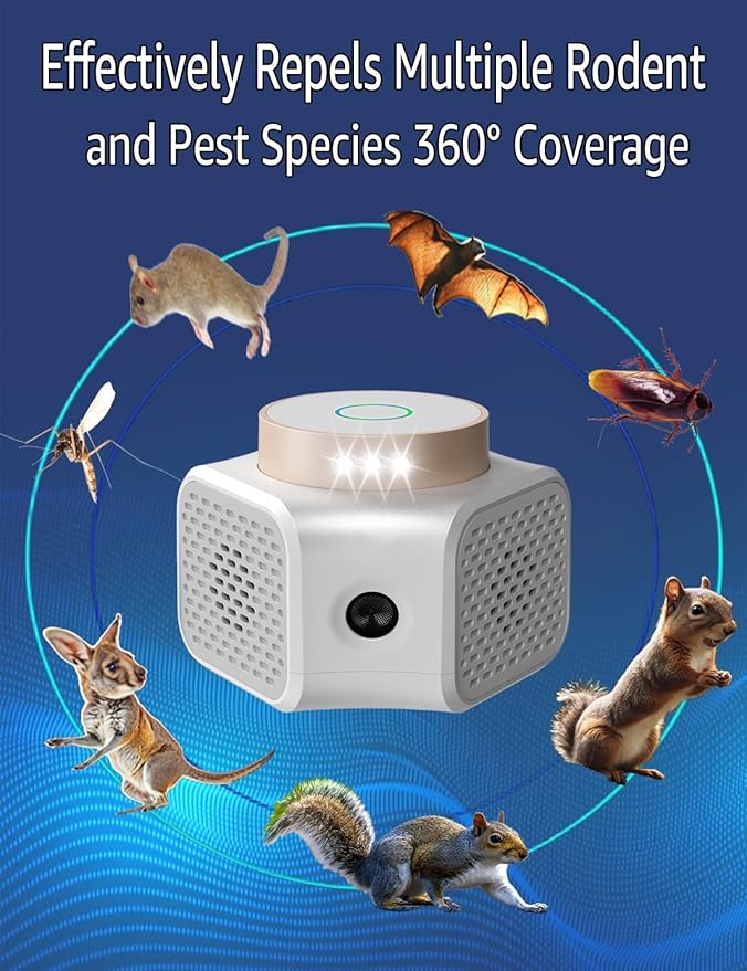 Pest Repellent Ultrasonic Plug in, Mice Repellent Indoor Pest Control for Rodent Squirrel Mouse Rat Bat Repeller, Electronic Plug in for House Kitchen Garage Basement Attics