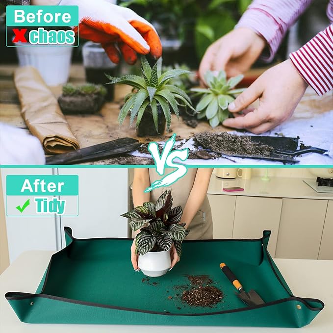 Oxford Houseplants Repotting Mat, Waterproof Indoor Plant Potting Tray, Foldable Bonsai Repotting Pad, Garden Soil Mess Workspace Cloth for Succulent, Cactus, Aloe Vers, 29.5 x 43.3