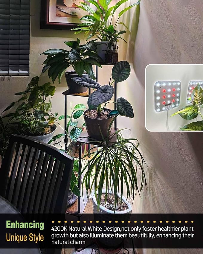 DOMMIA Grow Light,Full Spectrum Plant Light Panel with 6/12/16H Auto On/Off Timer, 4 Dimmable Levels, Suitable for Hydroponics, Seedlings, Succulents, Veg, Flowers & More(No Adapters)