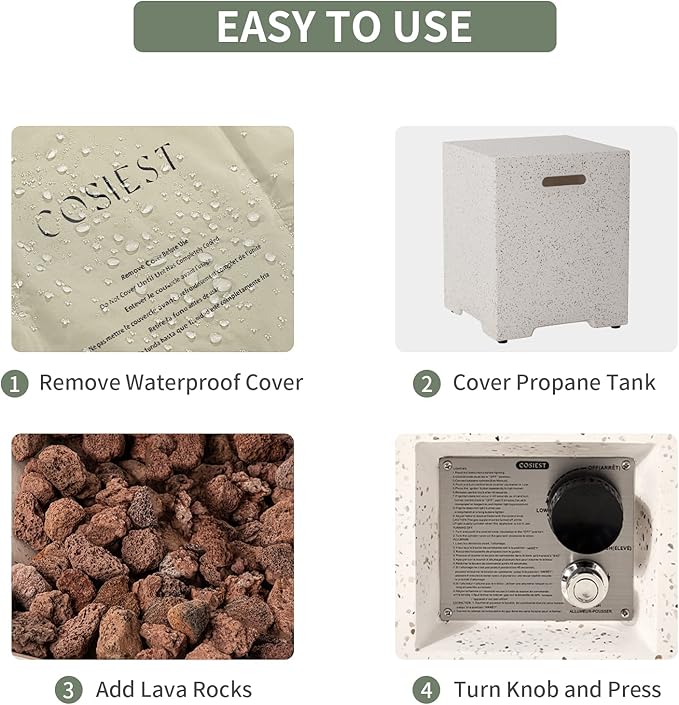 COSIEST 2-Piece Outdoor Propane Fire Table Set, Rectangle Concrete 56" Rectangular Fire Pit, CSA Certified, 50,000 BTU, w 20lb Tank Table,Waterproof Cover for Garden, Porch, Backyard