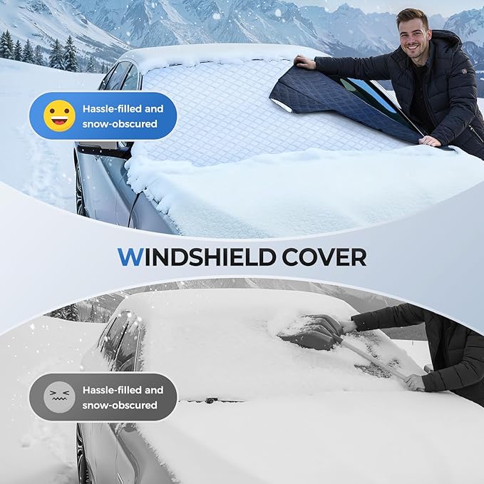 FLORICH Car Windshield Cover for Ice and Snow Heavy Duty Fabric with Side Mirror Cover,Standard Winter Frost Hail Protector for Most Car, Truck, SUV, Van and MPV (66x 47Inch)