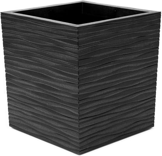 Tierra Verde Indoor & Outdoor Self-Watering Square Planter, Citadel Serenity, 14”, Black - Planting Containers for Plants and Flowers - Gardening and Landscaping Accessories