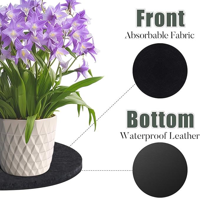 Plant Coaster Mat Reversible(Fabric/Leather),6Pcs Plant Coasters for House Plants Indoor & Outdoor,Household Products Absorbent/Waterproof(8inch)