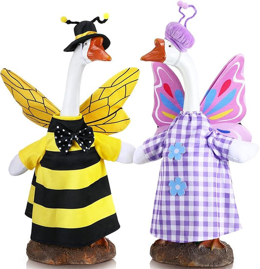 Frienda 2 Set Bee Butterfly Porch Goose Outfit Clothes for 23" High Cement or Plastic Goose, Bee Butterfly Yard Cement Geese Duck Clothes Costume for Fall Halloween Outdoor Garden Yard Patio Decor