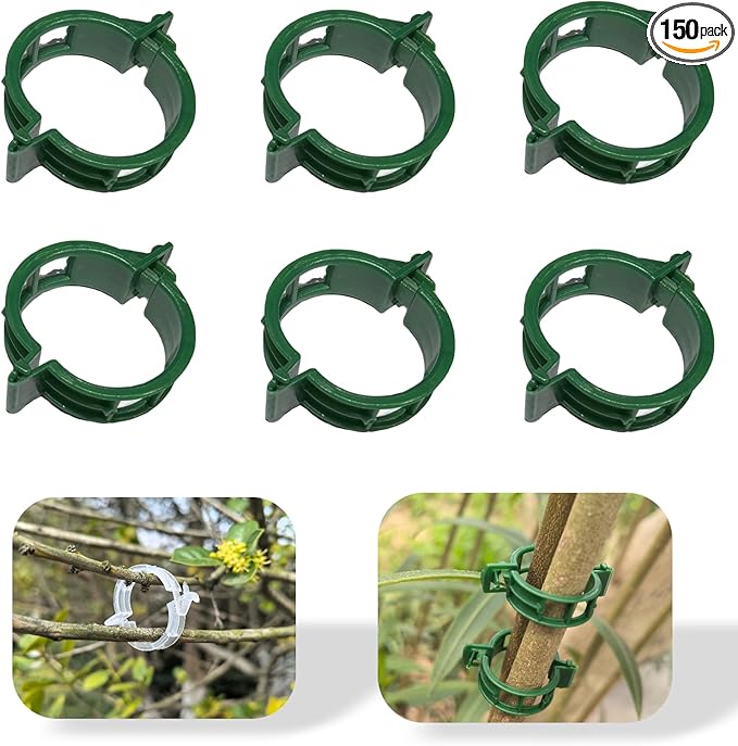 Safety Plastic fixed Clamp, Reusable Garden Support Clips for Climbing Plants, Plastic Trellis Clips for Fixing Tomato, Grape Vine, and Vegetable Plants (150, GREEN)
