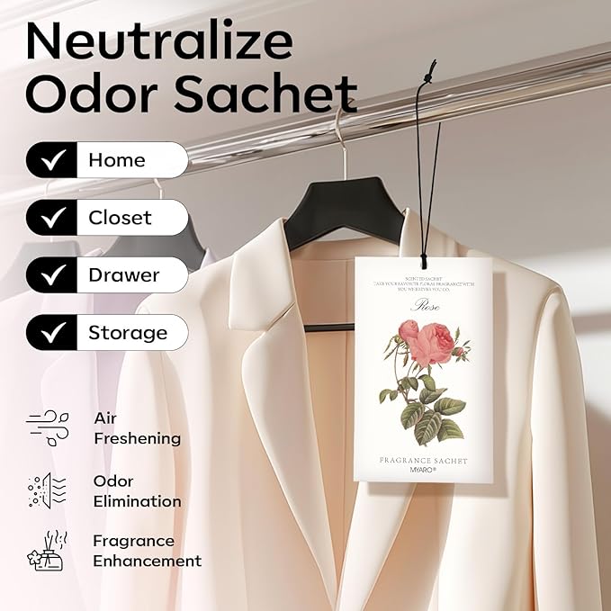MYARO 12 Rose Sachets for Drawers and Closets, Long-Lasting Sachets Bags Drawer deodorizers Closet Scents Air FreshenerFresh Scents, Home Fragrance for Lover