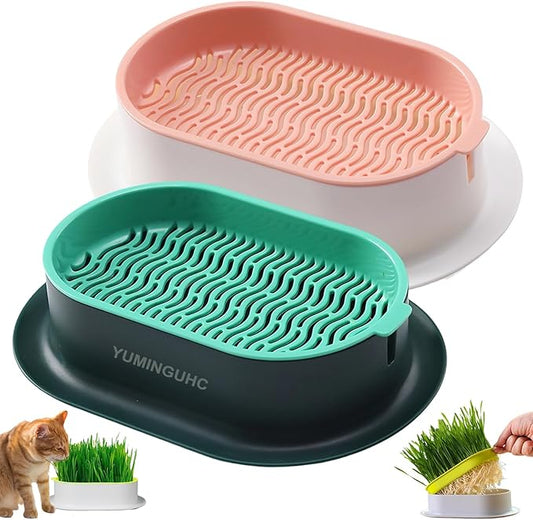 Cat Grass Planter (No Seeds Included) Wheatgrass Planting Trays Hydroponic Cat Grass Growing Kits for Indoor Cats Soilless Organic Nursery Box Pet Grass Pot (F)