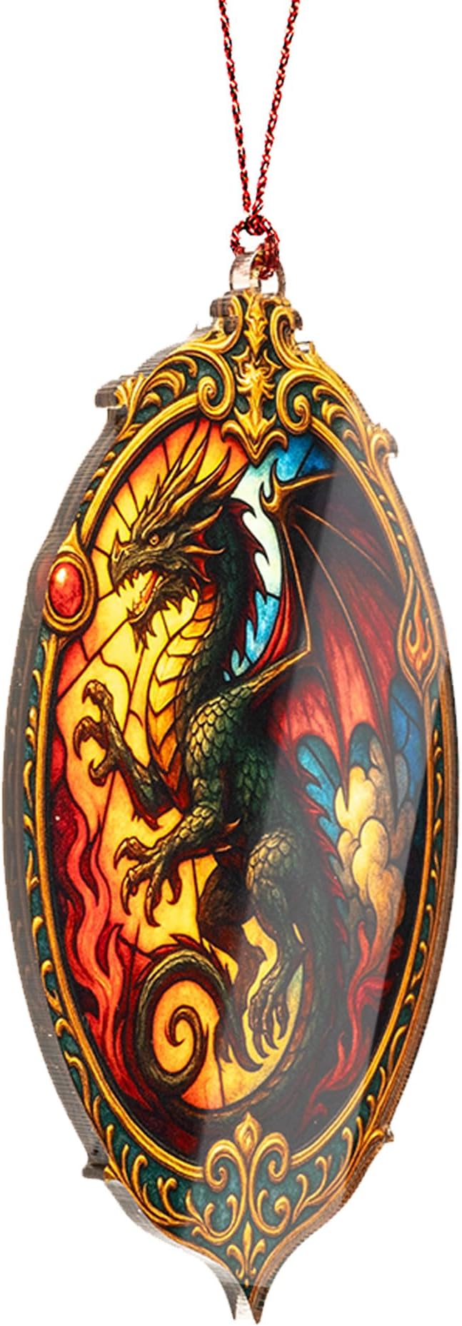 Fire Dragon Ornament – dragon ornament – fantasy gifts – mythical decor – christmas ornament – Suncatcher effect window hanging – Car Hanging