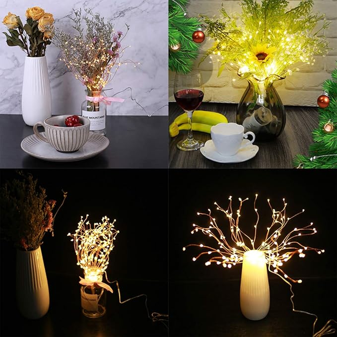 4 Pack Starburst Sphere Lights,200 LED Firework Lights, 8 Modes Dimmable Remote Control Waterproof Hanging Fairy Light, Copper Wire Light for Patio Parties Christmas (Battery Operated)