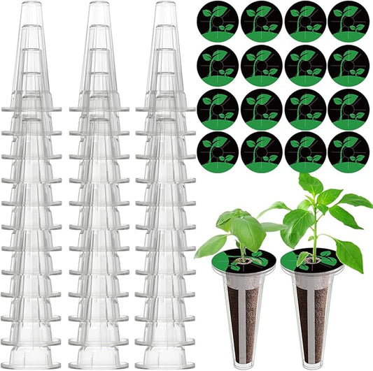 50 Pack Hydroponic Grow Baskets with 51PCS Seed Pod Labels Stickers, Replacement Garden DIY Accessories for Most Hydroponic Growing System
