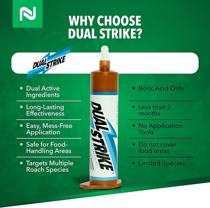 Nisus Dual Strike Cockroach Bait Gel, Kills Roaches Fast with Boric Acid and Fipronil, Long-Lasting Indoor and Outdoor Pest Control Use, 4 Pack