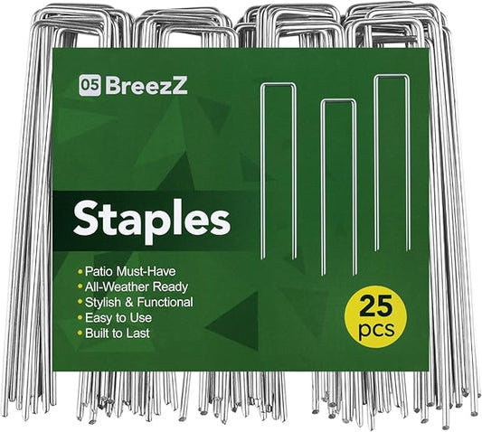 Breezz 25 Pack Garden Staples 6 Inch 12 Gauge Galvanized Pins, Heavy-Duty Ground Stakes for Weed Barrier, Irrigation Tubing, Yard Fabric, Halloween & Christmas Decoration Anchoring