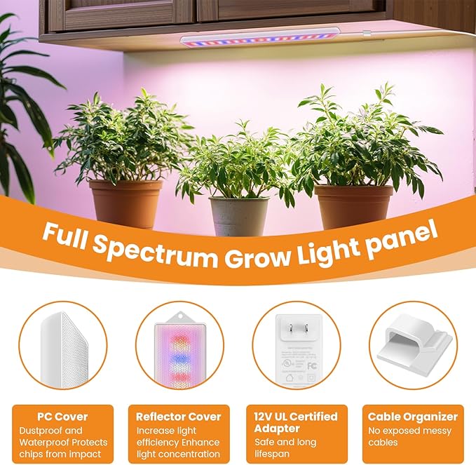 Grow Lights for Indoor Plants, 420 LEDs 5000k Full Spectrum LED Grow Light, 40W Plant Lights for Indoor Growing with 4/8/12/16H Auto Timer, 3 Light Modes & 5 Dimming Levels, 4 Pack.