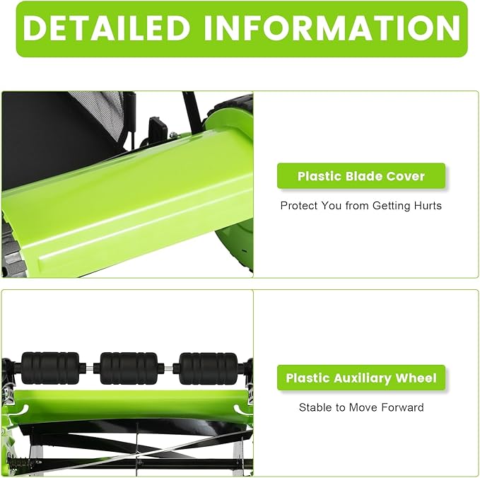 12In Manual Lawn Mower with 6-Gal Grass Catcher 5 Manganese Steel Blades Adjustable Height Rust-Proof Push Reel Lawn Mower for Gardens, Yards, Parks