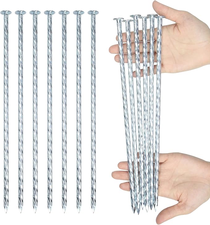 12-inch Artificial Turf Stakes Solid Galvanized Metal Spiral Landscape Edging Spikes for Outdoor, Heavy-Duty Rust Resistant Security Anchoring Spikes (52)