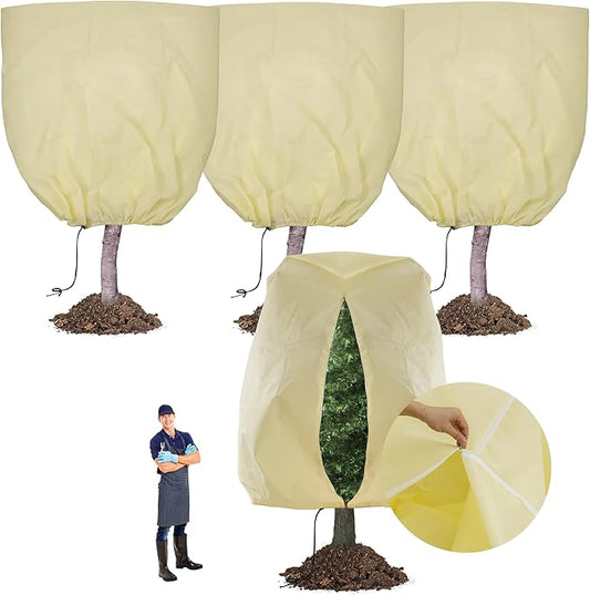 TCBWFY 120x100 Inch Huge Plant Covers Freeze Protection Frost Cloth for Outdoor Plants,2.82oz/yd² Thickened Winter Tree Covers with Zipper Drawstring,4 Packs Frost Blanket from Wind,Pest and Animal