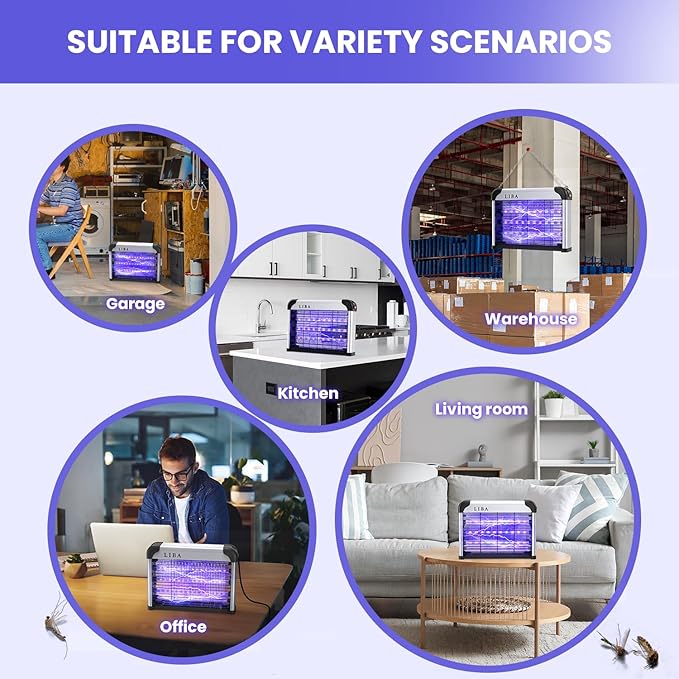 LiBa LED Indoor Bug Zapper, Electric Mosquito Killer Fly Zapper with Dual UV Wavelength Attraction, High Voltage Fly Trap Mosquito Trap Over 10-Year Lifespan LED Bulbs Light, Safe for Kids/Pets