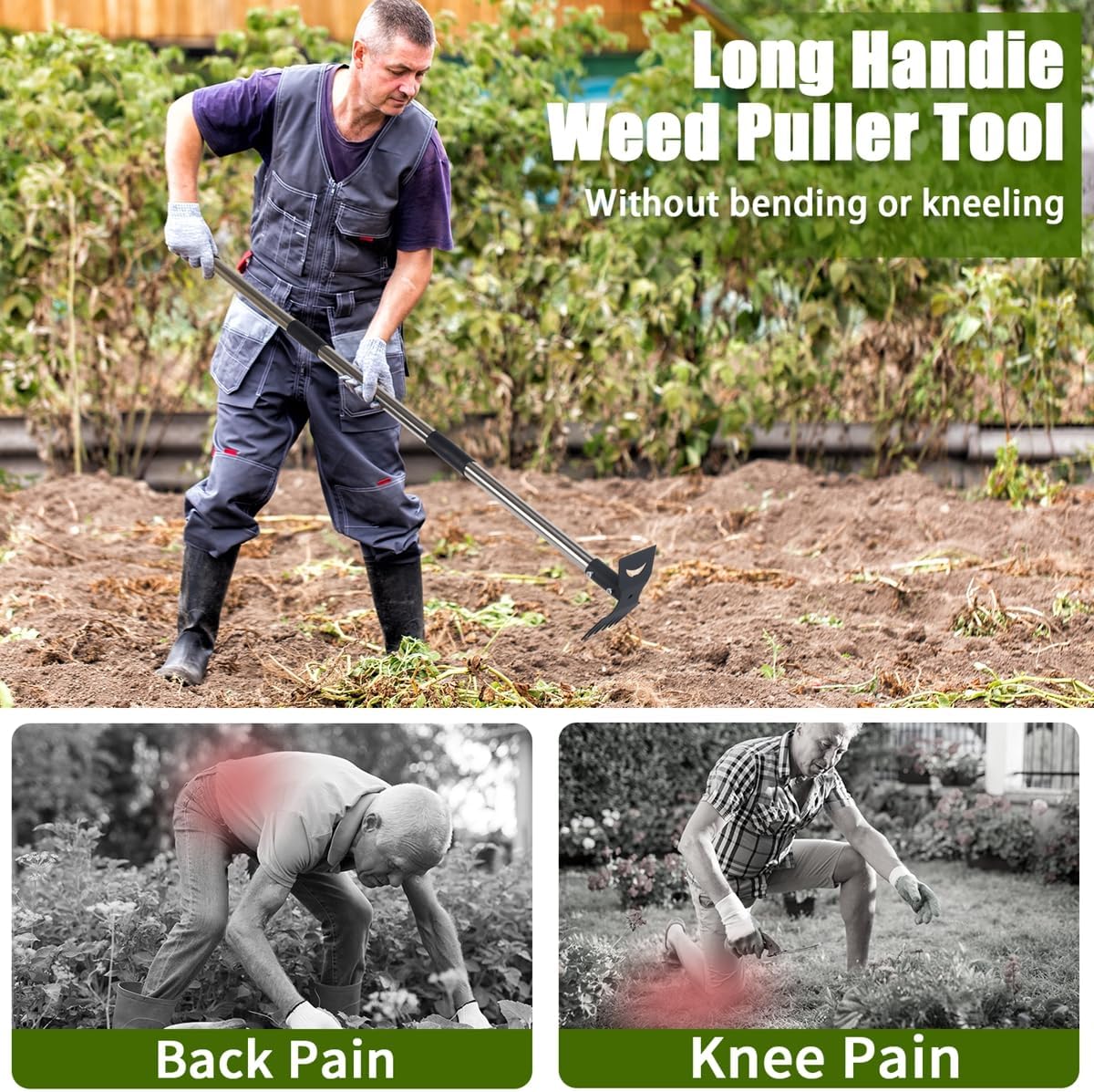 Weed Puller Tool, 78" Manual Weeder Remover Tool, 2 in 1 Stand Up Rake for Garden