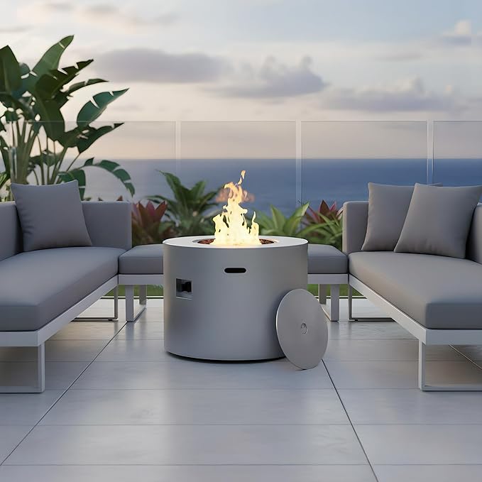 Kinger Home Loren 32-Inch Round Propane Fire Pit Table, Alloy Steel Outdoor Fire Pit with 50,000 BTUs, CSA Certified, Includes a Burner lid, Lava Rocks and Weatherproof Cover