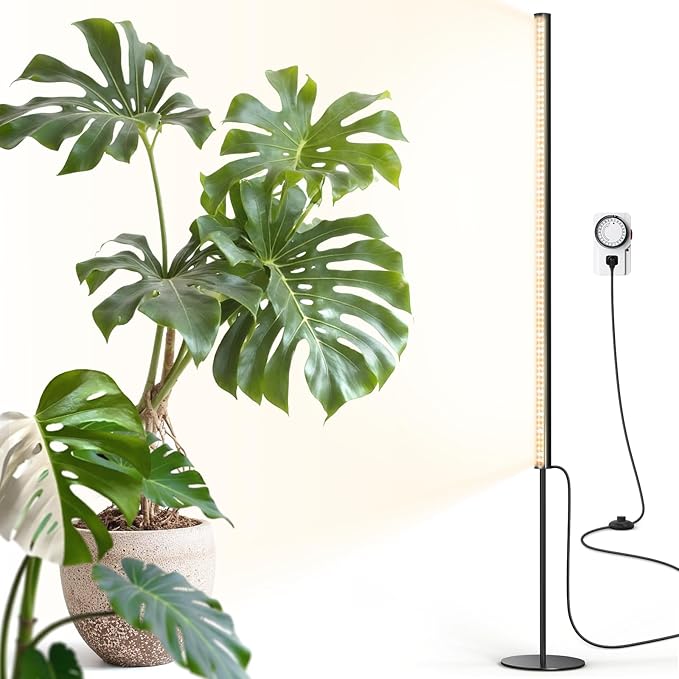 Barrina T1S Standing Grow Light for Indoor Plants with Timer, 65W 660nm High PPFD Full Spectrum, Tera Series Vertical Grow Lights Adjustable Height 5FT-5.6FT, Foot Switch, Non-Glare Design, Black