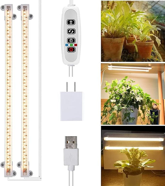 Plant Lights for Indoor Plants, 2 Strips Grow Lights Full Spectrum Growing Lamps for Indoor Plants, Auto On & Off Timer, 10 Dimmable Levels for Hydroponic Succulent Seedling