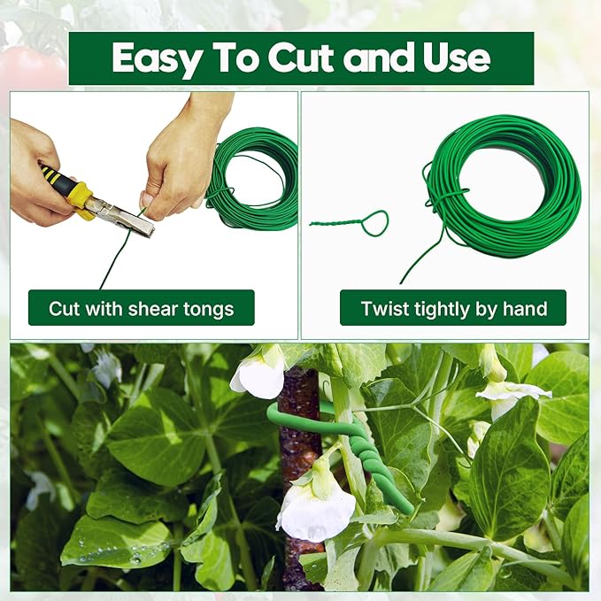 100 Feet Green Soft Plant Tie - 2.5mm Flexible Twist Garden Wire for Climbing Plants, Tomatoes, Bonsai & Office/Home Organizing