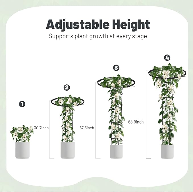 Garden Trellis for Climbing Plants Outdoor, 5.7FT Tall Metal Obelisk Trellis, 68.9" Umbrella Trellis for Potted Plants, Mushroom Top Trellises for Vines, Rose, Clematis, Pea, Bean, Tomato