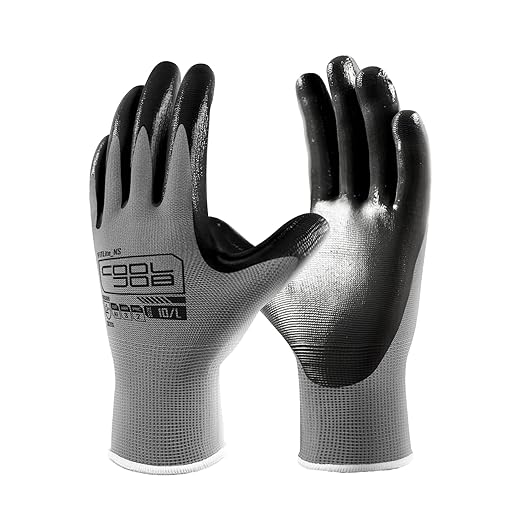 COOLJOB 20 Pairs Nitrile Dipped Safety Work Gloves with Grip, Non-slip Rubber Coated Bulk Garden Gloves for Men, Heavy-duty Oil Resistant for Truck Driver, Warehouse Box Handler, Large, Gray