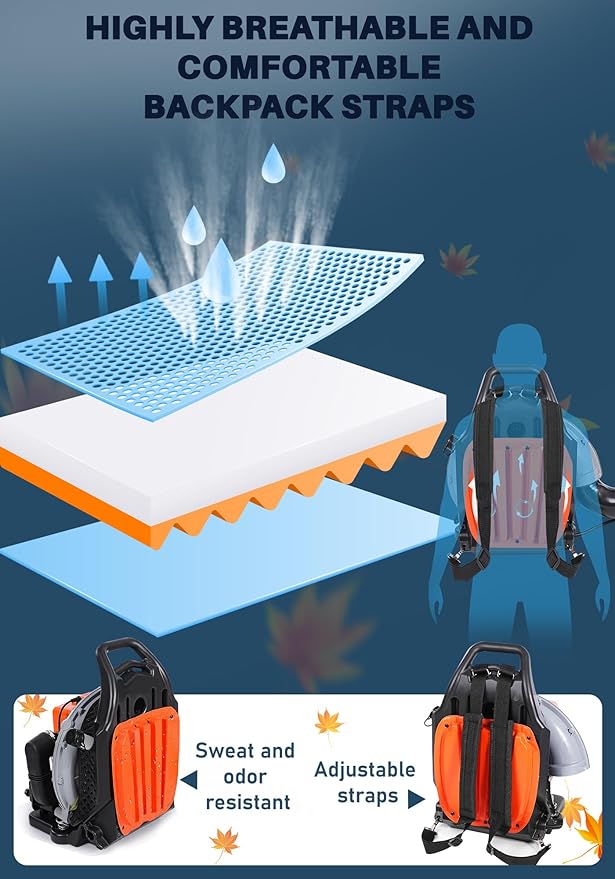 HTK Backpack Blower, 63CC Gas Powered Leaf Blower with 665 CFM & 205 MPH for Commercial Lawn Care, Yard Debris & Snow Removal