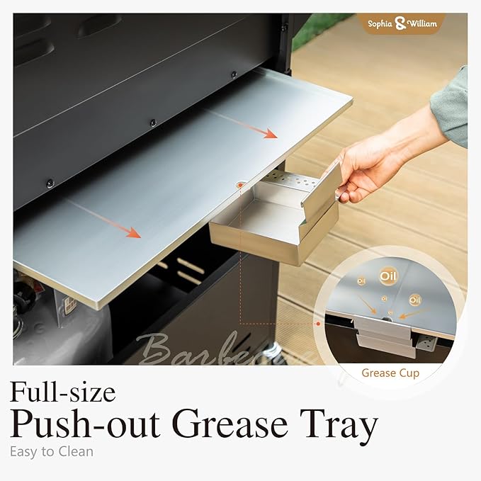 Sophia & William 4-Burner Gas BBQ Grill with Side Burner and Porcelain-Enameled Cast Iron Grates, 42,000BTU Propane Grills Outdoor Cooking Barbecue Cabinet Style, Blue