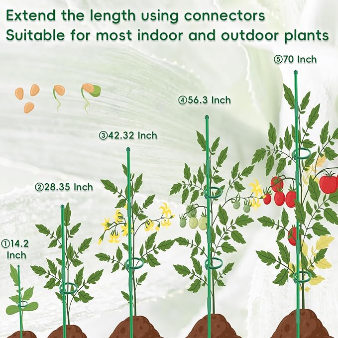 Plant Stakes 14.2Inch, BOVITRO 16Pcs Garden Stakes with Clips for Indoor Outdoor Plants, Adjustable Length Plant Support Stakes, Orchid Stick, Tomato Beans Vegetable Stakes for Garden