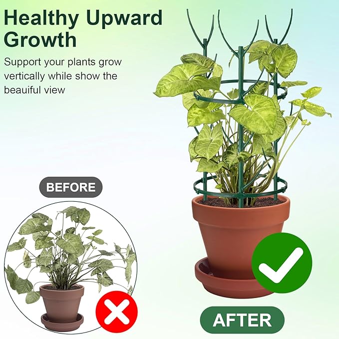 18 Pcs Plant Support Stakes & Plant Cage Support Rings, Plant Supports for Indoor Plants, Stackable Plant Holder Stick, Small Plants Potted Plants Flower Other Climbing Plants (6.4 "Wide X 11" High)