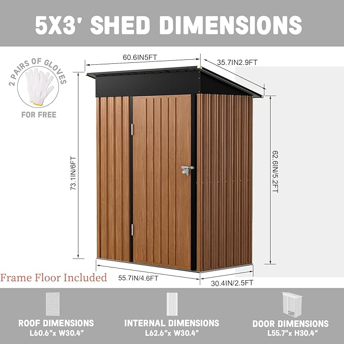 3x5FT Outdoor Storage Shed, Metal Garden Shed with with Floor Base,Updated Frame Structure & Lockable Door, Large Tool Shed for Backyard, Patio,Lawn,Utility & Bike Storage