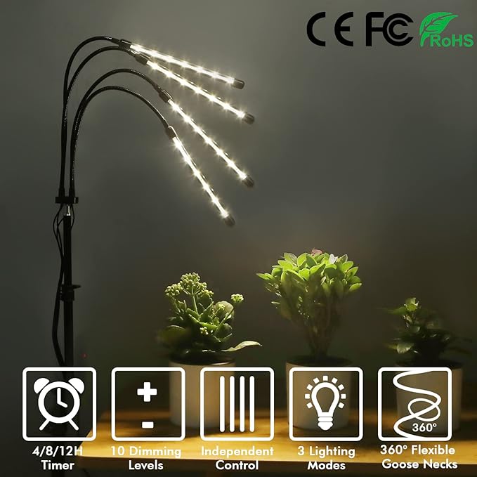 LED Plant Grow Lights for Indoor Plants Full Spectrum, Floor UV Plant Lights for Indoor Growing with Stand (14"-63"), Plant Grow Lamp with Timer, Auto On/Off for House Plants in Winter