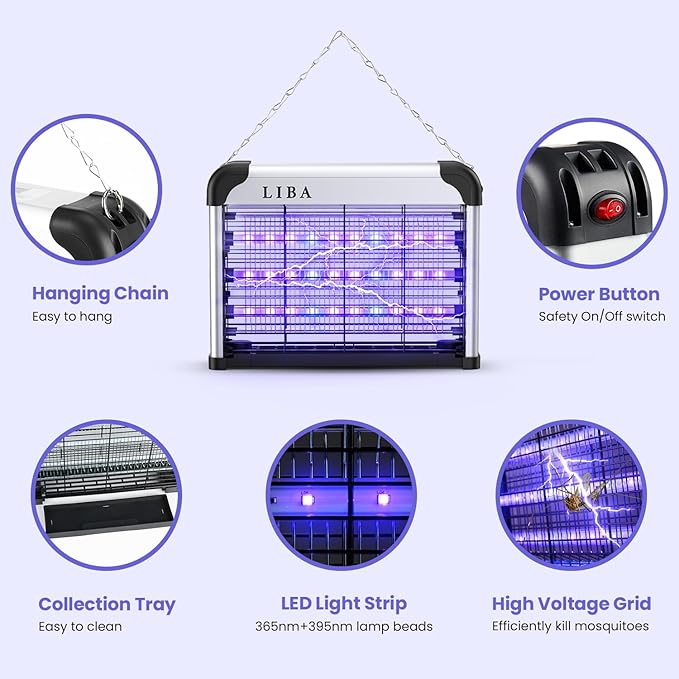 LiBa LED Indoor Bug Zapper, Electric Mosquito Killer Fly Zapper with Dual UV Wavelength Attraction, High Voltage Fly Trap Mosquito Trap Over 10-Year Lifespan LED Bulbs Light, Safe for Kids/Pets