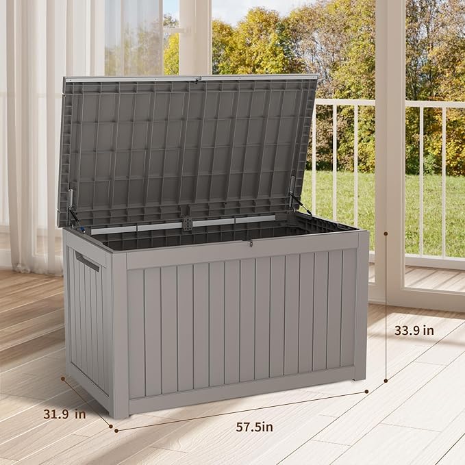 230 Gallon Outdoor Storage Box – Resin Deck Box with Lockable Lid, Waterproof Patio Furniture Storage for Tools, Garden & Yard Organization
