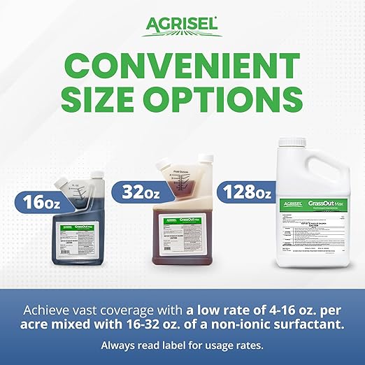 GrassOut Max Weed Killer, Targets 50+ Grassy Weeds Without Harming Desired Plants, Pet Safe, Large Area Treatment, Easy Application, 3-Pack of Disposable Gloves Included, 32 Ounces