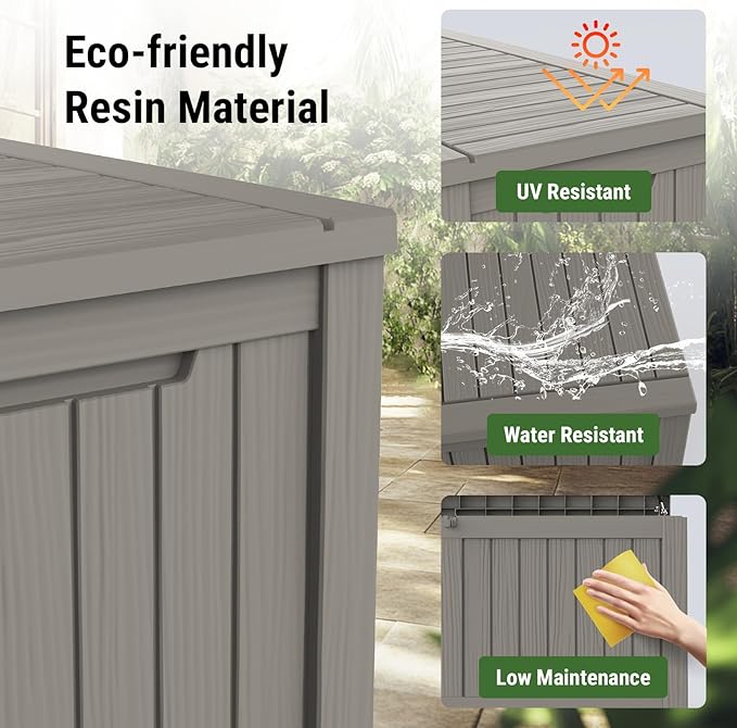 Mars Villa 120 Gallon Outdoor Storage Box, Waterproof Deck Box, Large Outside Storage Bin for Patio Furniture Cushions, Pool Supplies, Garden Tools, Weatherproof, Grey