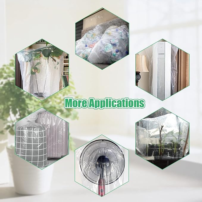 ANPHSIN 6 Pcs Winter Plant Film Cover with Drawstring - 35.4" x 59" Plastic Plant Cover Freeze Protection Transparent Waterproof Plant Shelter Bag for Outdoors Garden Plants Shrubs Sapling Crops