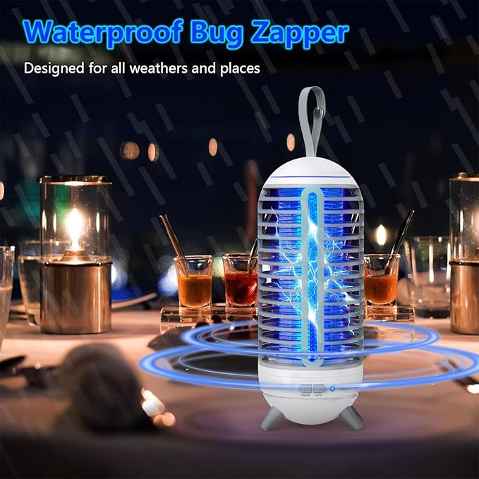 Bug Zapper Outdoor Rechargeable 2 in 1 Wireless Mosquito Killer Lamp 2500mAh Electric Trap Ideal Bug Zapper Indoor for Patio, Home, Backyard, Yard, Garden, Campsite (White)