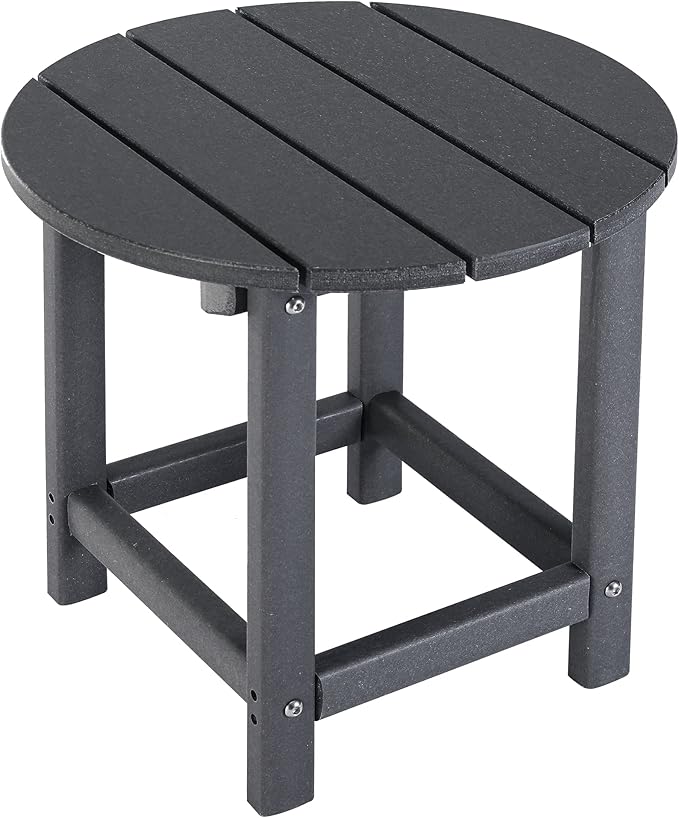 LZRS Round Adirondack Patio Side Table End Table, Outdoor Side Tables for Patio, Backyard,Pool, Indoor Companion, Easy Maintenance & Weather Resistant(Grey)