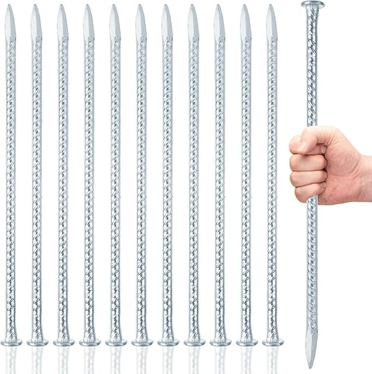 MIVIDE 12 Pack 14 Inch Silver Rebar Stakes, 1/2 Inch Diameter, Galvanized Steel Ground Anchors, Heavy Duty Metal Rebar Stakes for Speed Bumps, Garden Plants, Wheel, Wood, Tent
