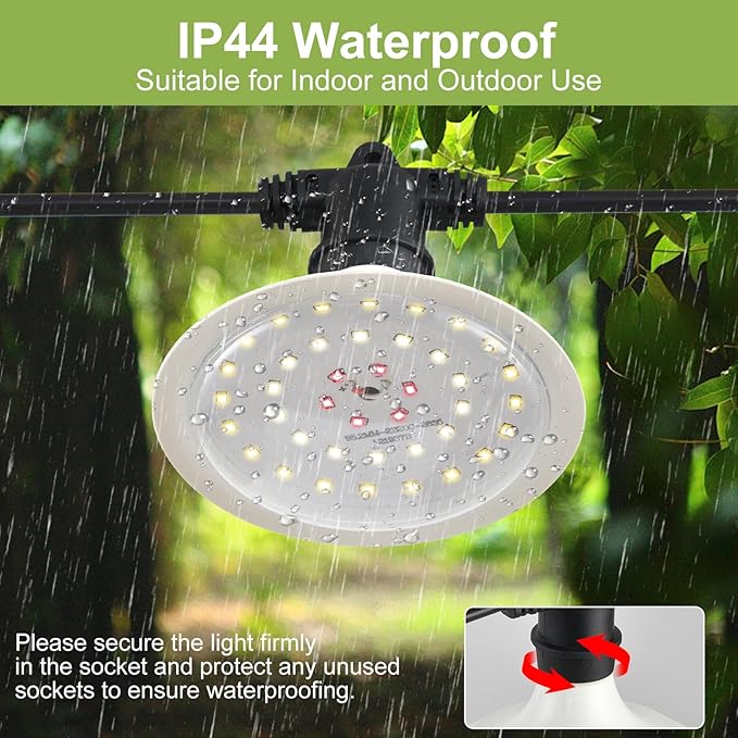 Outdoor Grow Lights for Plants, Full Spectrum Greenhouse Grow Light, UL Certified Daisy-Chain String Grow Lights, IP44 Waterproof, 42FT Adjustable Cord, for Vegetables, Seedlings, Flowers (12 Lights)