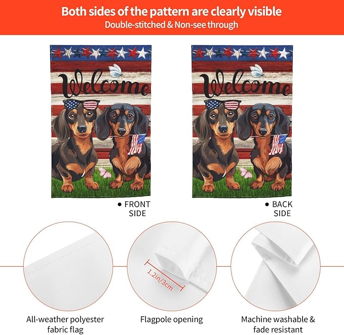 Dachshund Independence Day Patriotic American Dog Garden Flag Welcome Party Outdoor Outside Decorations Picks Home House Garden Yard Decor 12x18 Inch