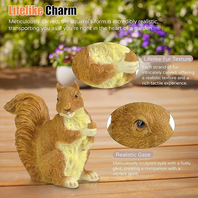 Garden Decor Polyresin Squirrel Statue with Acorn Statue - Charming Outdoor Decoration Ornament for Patio, Lawn, or Yard - Ideal for Garden Decor Enthusiasts and Nature Lovers