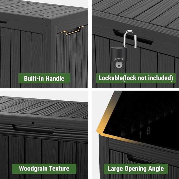 Mars Villa Deck Box, 45 Gallon Resin Indoor and Outdoor Storage Box Waterproof for Patio Furniture Cushions, Pool Supplies, Gardening Tools, Weatherproof and UV Resistant