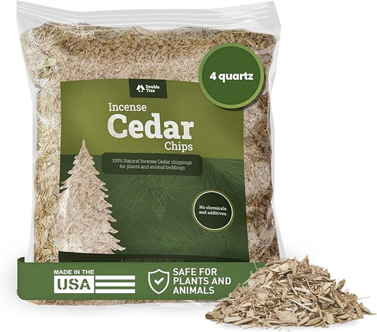 Double Tree Incense Cedar Wood Chips for Potted Plants, Garden, Animal Beddings and Litter Box - 100% Natural Perfect for Indoor and Outdoor Use… (4 Quart)