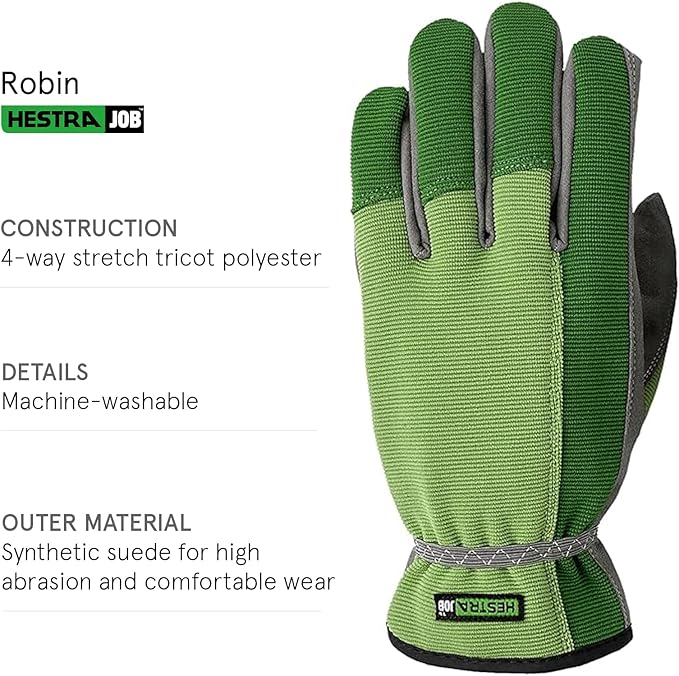 Hestra Job Garden Robin Durable Adult Work and Gardening Gloves, Washable Gloves for Everyday Gardening, Yard Work & Tool Use